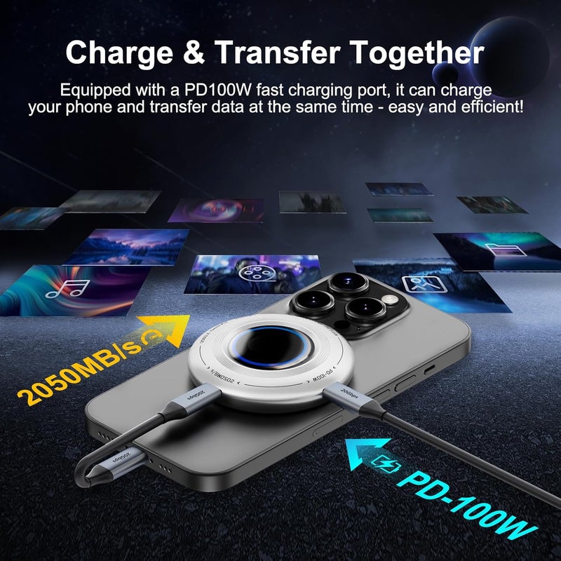 Fikwot 2TB External SSD Portable Magnetic, Up to 2050MB/s and PD-100W, USB 3.2 Gen2, Play While Charging, Compatible with Smart TV/PS5/iPhone 15 /Android/PC/Steam/Switch Lite - Image 2