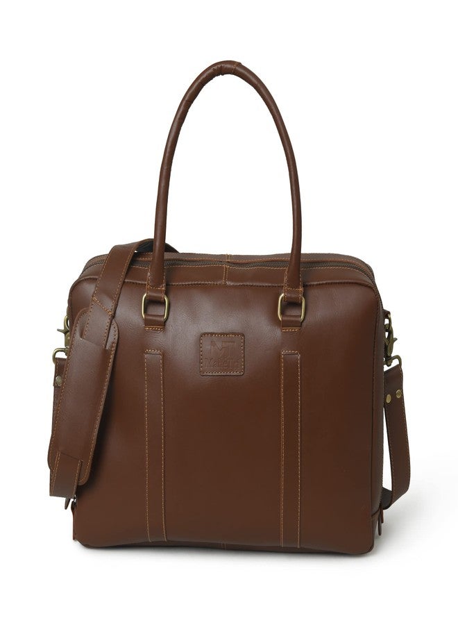 MaheTri Full Grain Handmade Buffalo Leather 16" Laptop Office Briefcase with Ajustable Strap & Laptop Sleeve (Brown) - Image 1