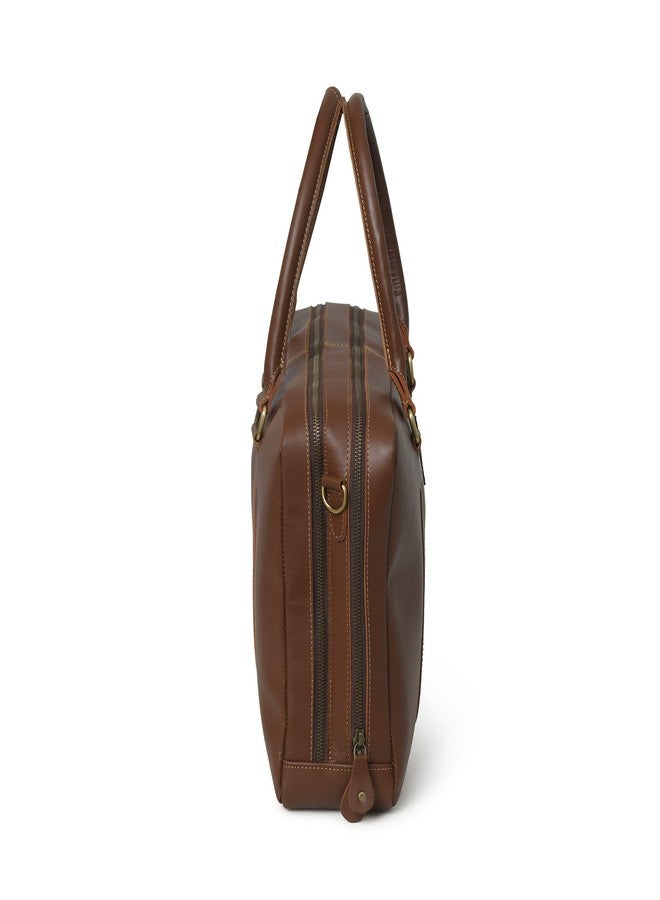 MaheTri Full Grain Handmade Buffalo Leather 16" Laptop Office Briefcase with Ajustable Strap & Laptop Sleeve (Brown) - Image 4