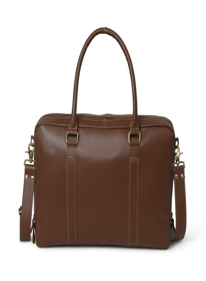 MaheTri Full Grain Handmade Buffalo Leather 16" Laptop Office Briefcase with Ajustable Strap & Laptop Sleeve (Brown) - Image 3