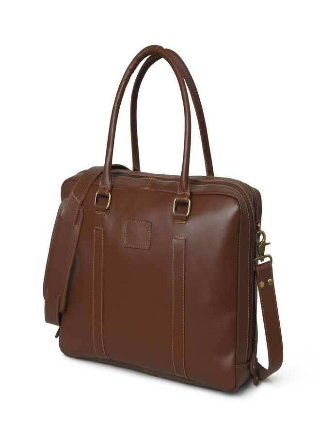 MaheTri Full Grain Handmade Buffalo Leather 16" Laptop Office Briefcase with Ajustable Strap & Laptop Sleeve (Brown) - Image 2