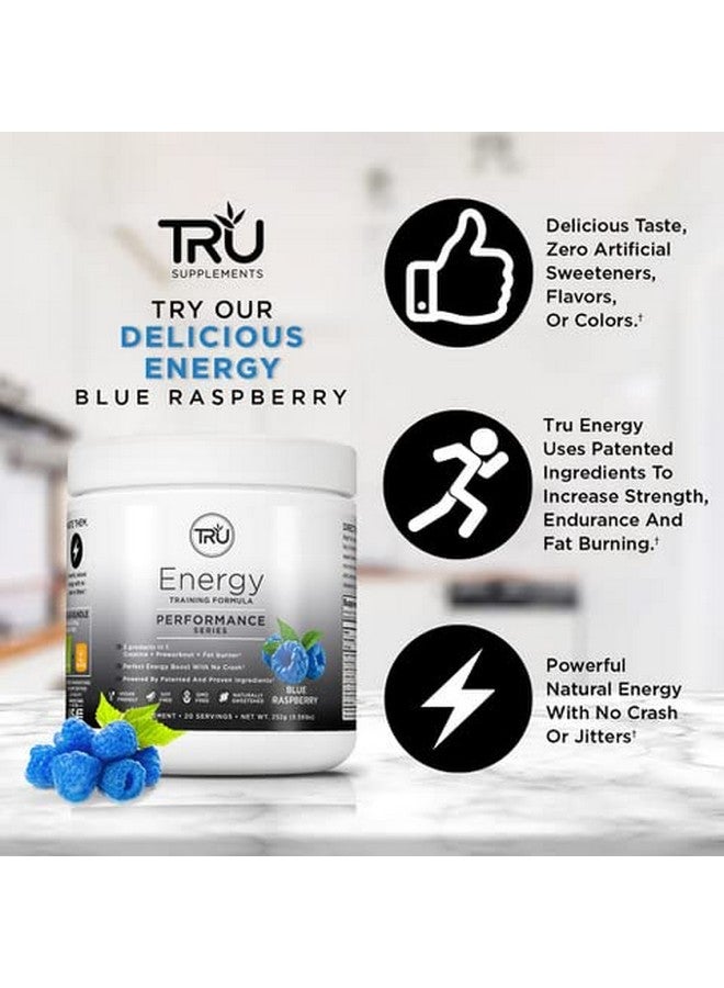 TRU Supplements Supplements Energy, Pre Workout Training Formula, Vegan Friendly, No Jitters, Improve Workout Performance, Naturally Extracted Flavors, 20 Servings (Blue Raspberry) - Image 3