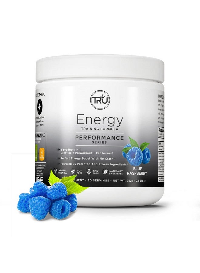 TRU Supplements Supplements Energy, Pre Workout Training Formula, Vegan Friendly, No Jitters, Improve Workout Performance, Naturally Extracted Flavors, 20 Servings (Blue Raspberry) - Image 1
