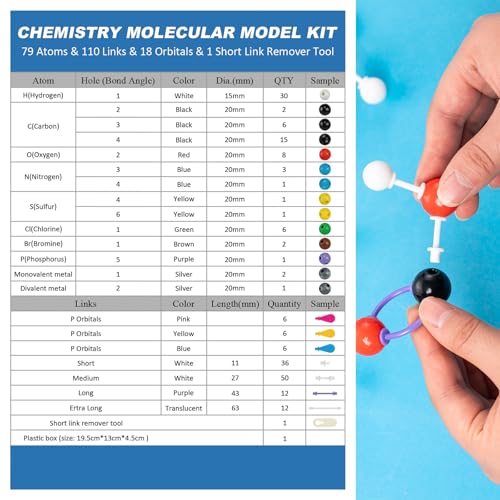 HFKPJRT Molecular Model Kit 208 Pcs Molecular Model Kit Organic Chemistry Atom Element Model Kits for Lessons in Chemistry Gift for Teachers and Students to Raising Space Imagination 4 Set - Image 5