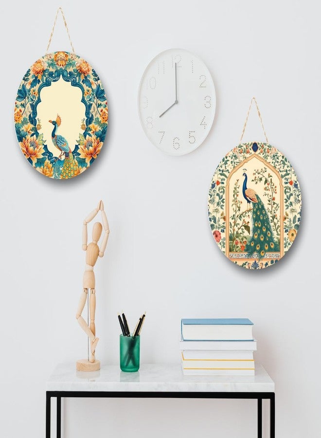RADIQORE Decorative Pichwai Art Wooden Wall Hanging Decoration Items for Home | Bedroom | Mdf Designer Artwork for Living Room | Ideal Gift | Stylish Modern Decor Item for Hall (Set of 2) (Peacock 4) - Image 3