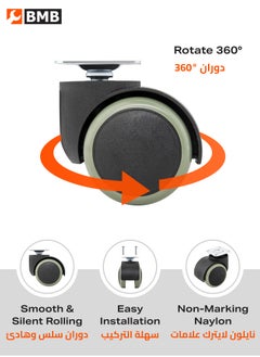 BMB tools Splint Casters - Swivel - 2 Piece 2inch Black - Non-Marking Plate Mount Caster with Smooth Gliding Shock Absorption Easy Installation - for Side Tables Storage Drawers Office Chair Workshops  - Image 4