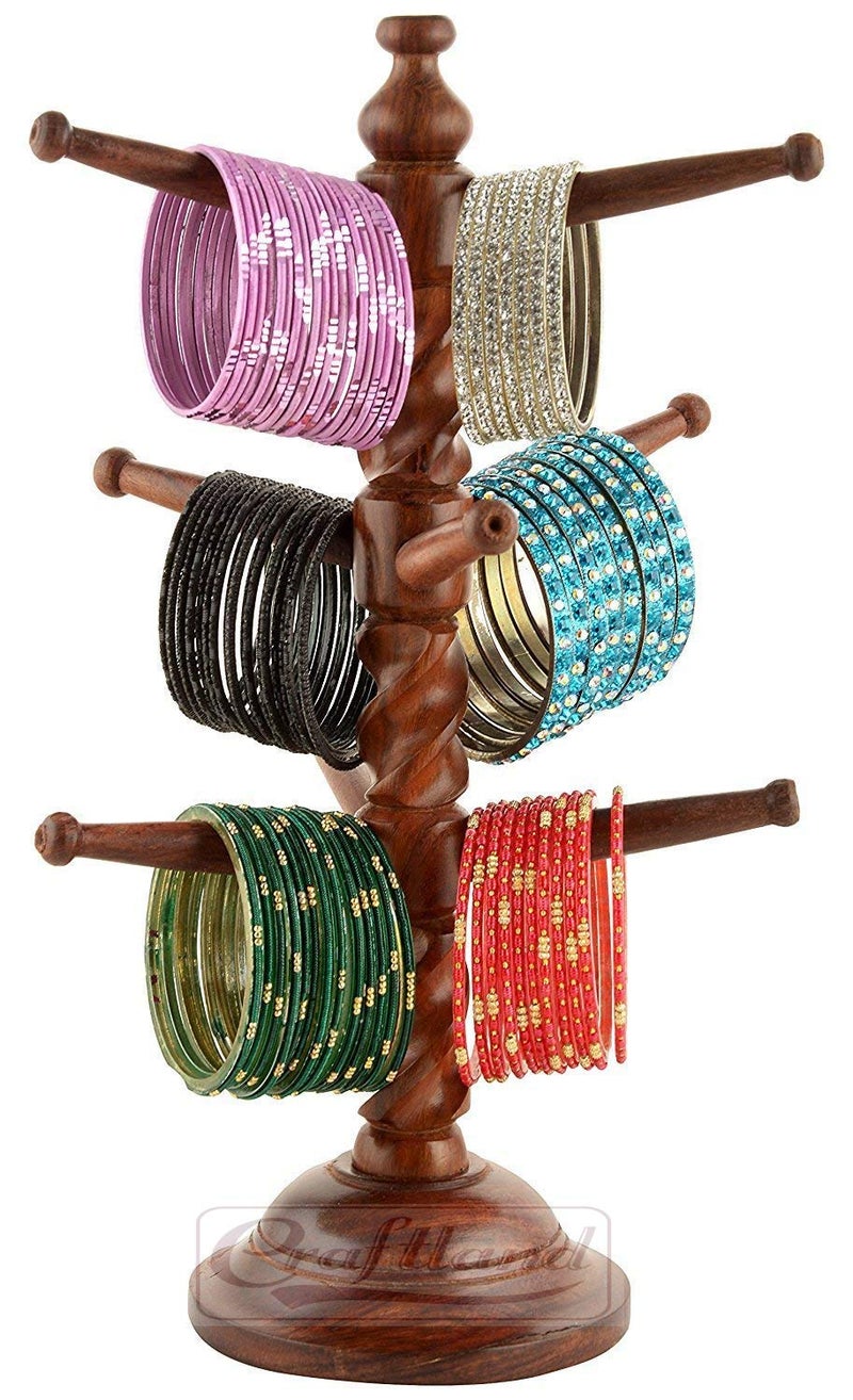Craftland كرافتلاند حامل/منظم/حامل مجوهرات/أساور يدوي الصنع على شكل شجرة من الخشب للسيدات/الفتيات - Image 2