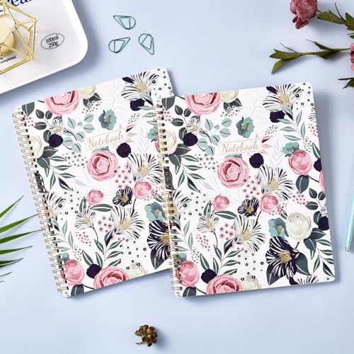 Shoparr Spiral Notebook - Notebook Journal, Notebooks with Spiral Bound, Thick Paper, Back Pocket, Notebooks for Work, 8.5 x 11, 160 Pages, College Ruled Spiral Notebook, Flowers - Image 2
