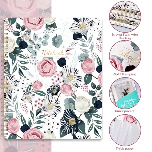 Shoparr Spiral Notebook - Notebook Journal, Notebooks with Spiral Bound, Thick Paper, Back Pocket, Notebooks for Work, 8.5 x 11, 160 Pages, College Ruled Spiral Notebook, Flowers - Image 4