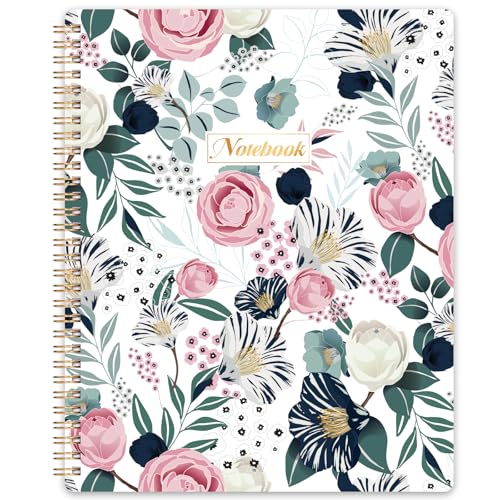 Shoparr Spiral Notebook - Notebook Journal, Notebooks with Spiral Bound, Thick Paper, Back Pocket, Notebooks for Work, 8.5 x 11, 160 Pages, College Ruled Spiral Notebook, Flowers - Image 1