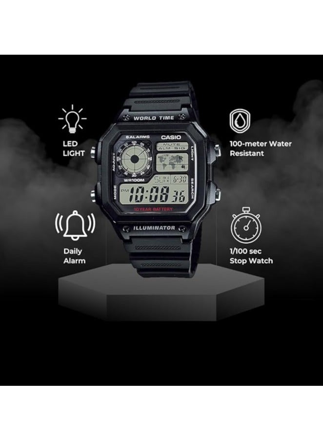 CASIO Men's Water Resistant Resin Digital Watch AE-1200WH-1AVDF - 42 mm - Black - Image 2