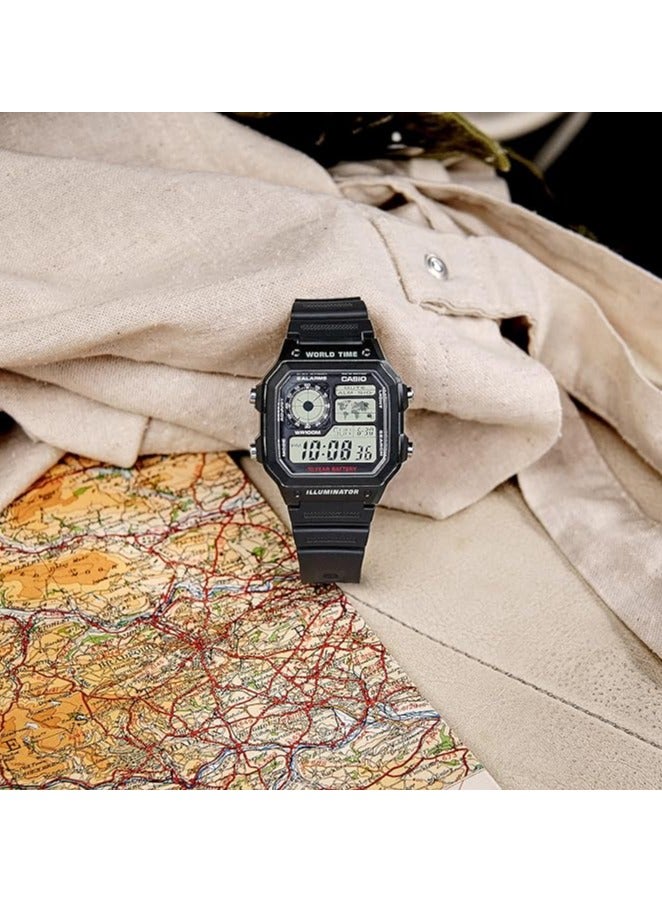 CASIO Men's Water Resistant Resin Digital Watch AE-1200WH-1AVDF - 42 mm - Black - Image 3