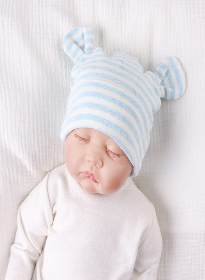 Pesaat Original Cotton Newborn Hats for Girls Striped Preemie Baby Hats Bear Ears Infant Boys Beanies 0-6 Months, Bear(white+blue+blue Striped), Premature - Image 4