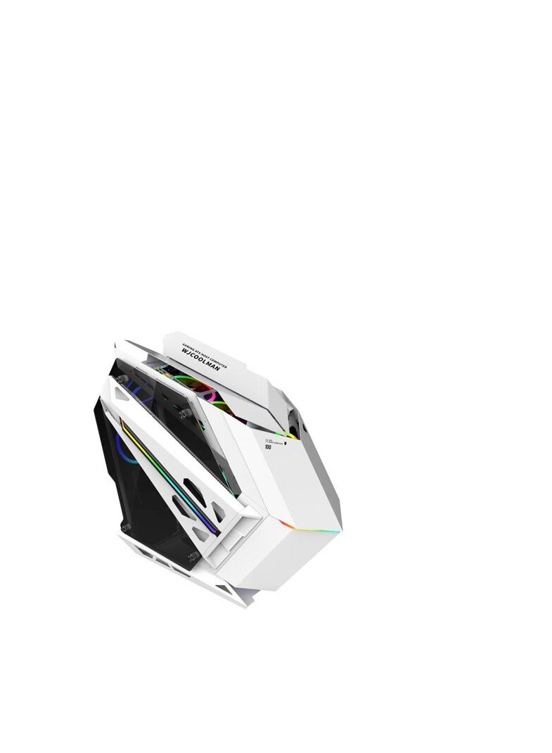 WJCOOLMAN حافظة كمبيوتر Soul Battleship ATX، مواد SPCC + زجاج مقسى، 7 مراوح ماسية، لوحة SPCC بسماكة 1.0 مم، واجهة USB3.0 مزدوجة، تدعم حتى 7 مراوح، بيضاء | WJCOOLMAN- SOULBATTLESHIP-WH-7F - Image 1