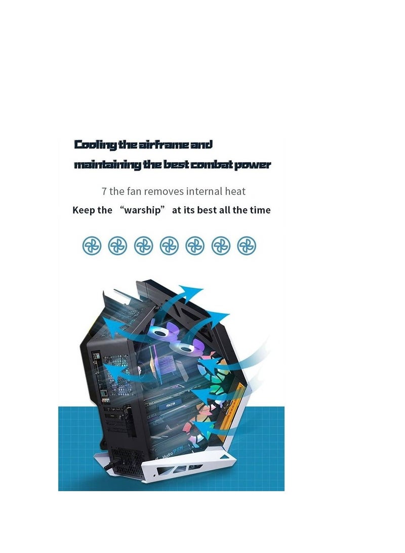 WJCOOLMAN حافظة كمبيوتر Soul Battleship ATX، مواد SPCC + زجاج مقسى، 7 مراوح ماسية، لوحة SPCC بسماكة 1.0 مم، واجهة USB3.0 مزدوجة، تدعم حتى 7 مراوح، بيضاء | WJCOOLMAN- SOULBATTLESHIP-WH-7F - Image 4