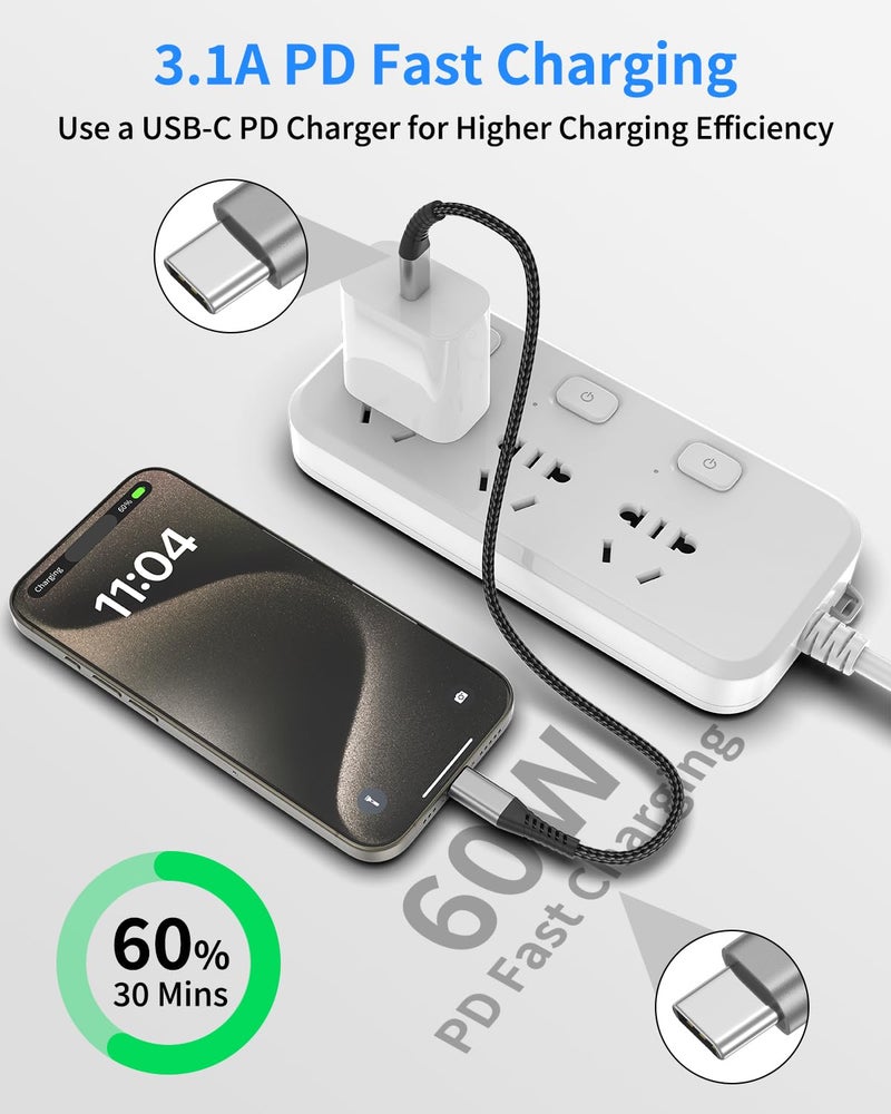 Umefly 1ft USB C to USB C Cable, 3 Pack Short USB C Cable for Car, Braided Type C Fast Charging Cord for iPhone 15 16 17 Pro Max iPad MacBook Android Samsung Galaxy S23 Ultra Pixel, USBC to USBC Cable 1 ft - Image 2