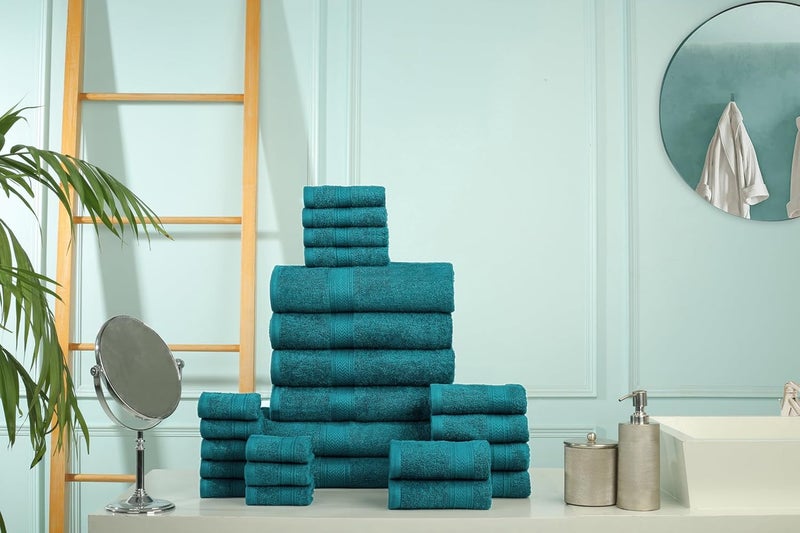 HILLFAIR 100% Cotton Towels Set for Bathroom, Quick Drying, High Absorbent 24Pc Towel Set, 2 Bath Sheets, 4 Bath Towels, 6 Hand Towels, 4 Fingertip Towels, 8 Washclothes: Teal (600GSM-24PC-TEAL) - Image 5