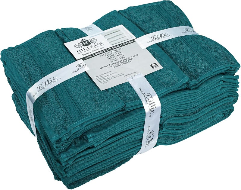 HILLFAIR 100% Cotton Towels Set for Bathroom, Quick Drying, High Absorbent 24Pc Towel Set, 2 Bath Sheets, 4 Bath Towels, 6 Hand Towels, 4 Fingertip Towels, 8 Washclothes: Teal (600GSM-24PC-TEAL) - Image 2