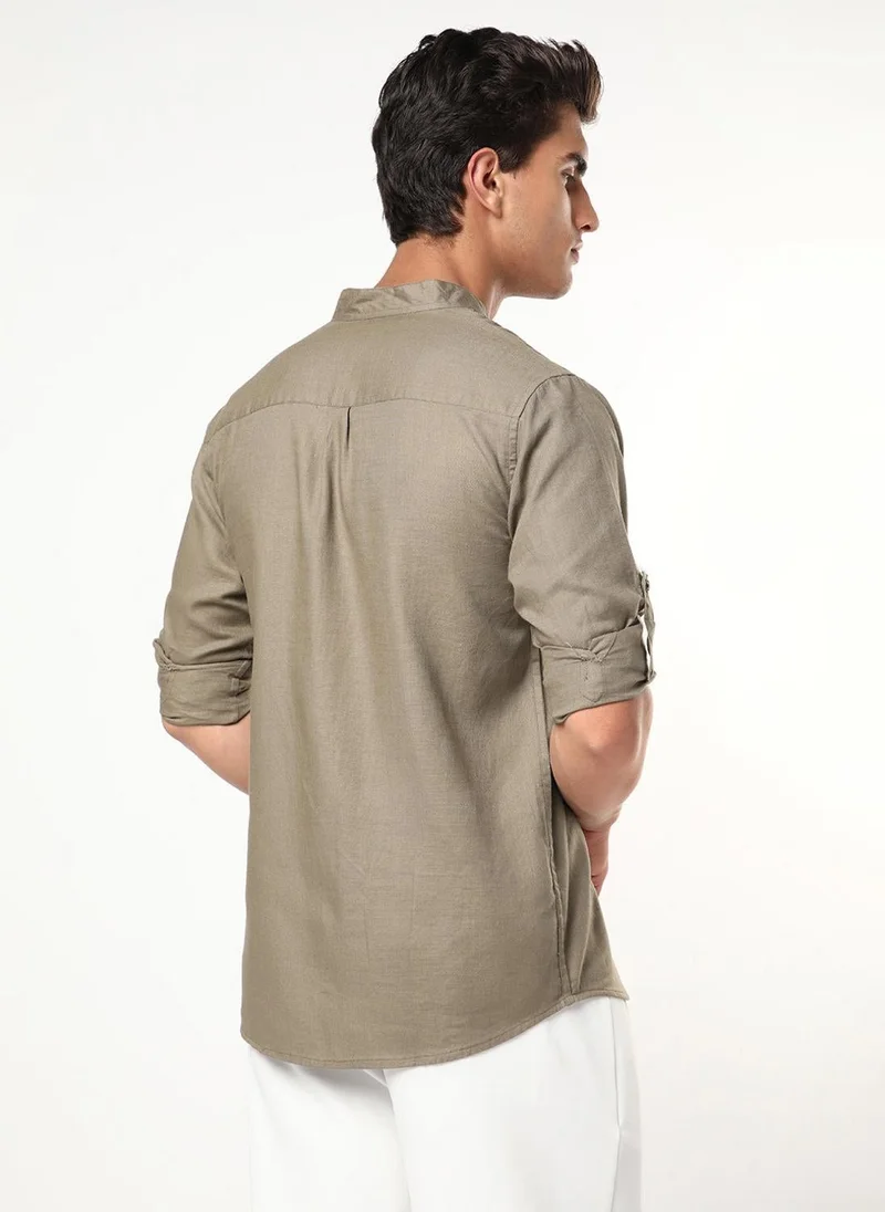 Urbano Fashion  Urbano Fashion Men's Coffee Linen Blend Full Sleeve Relaxed Fit Mandarin Collar Casual Solid Shirt for Men | Best Price UAE