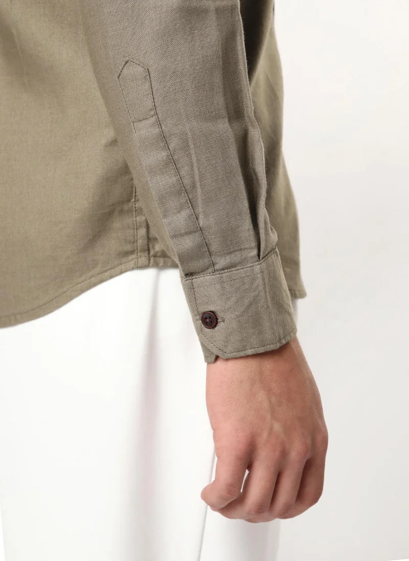 Urbano Fashion  Urbano Fashion Men's Coffee Linen Blend Full Sleeve Relaxed Fit Mandarin Collar Casual Solid Shirt for Men | Best Price UAE