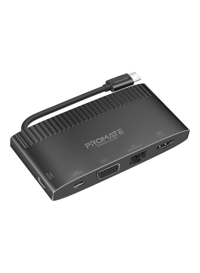 بروميت محول متعدد المنافذ HDMI 4K من USB-C Media Hub مع VGA 1080p 1000Mbps Ethernet 100W Power Delivery 5Gbps Sync Charge USB 3.0 وType-C لنظام التشغيل Windows - Image 1