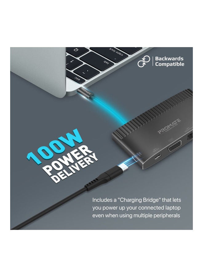 بروميت محول متعدد المنافذ HDMI 4K من USB-C Media Hub مع VGA 1080p 1000Mbps Ethernet 100W Power Delivery 5Gbps Sync Charge USB 3.0 وType-C لنظام التشغيل Windows - Image 4