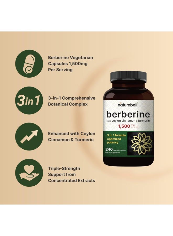NatureBell Berberine Supplement 1,500mg with Ceylon Cinnamon & Turmeric Root, 240 Veggie Capsules | 97% Pure Berberine HCL - Image 3
