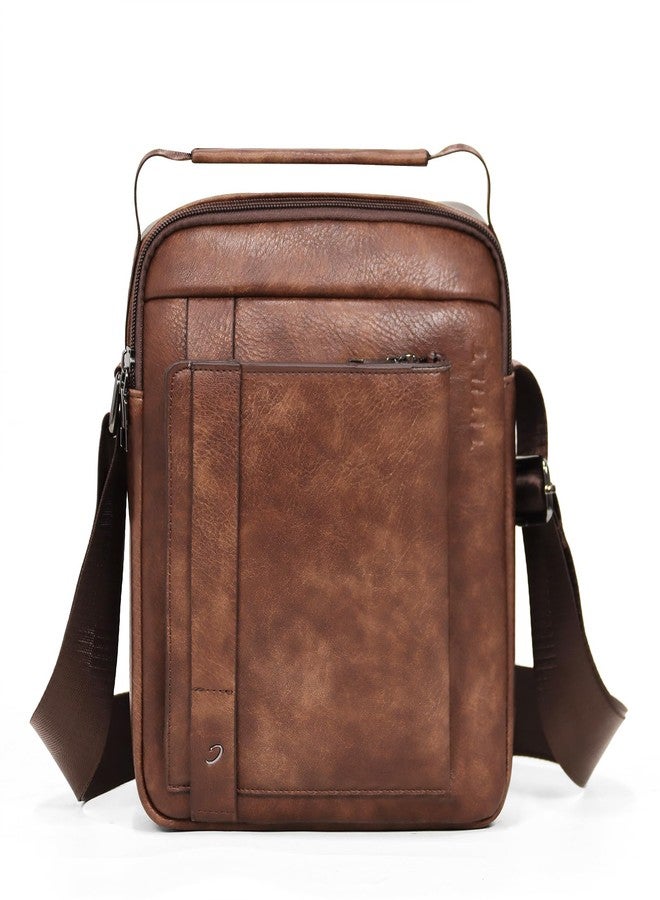 TITILT Crossbody Shoulder Messenger Bag for Men PU Leather Satchel Multiple Compartments Coffee, Small - Image 1