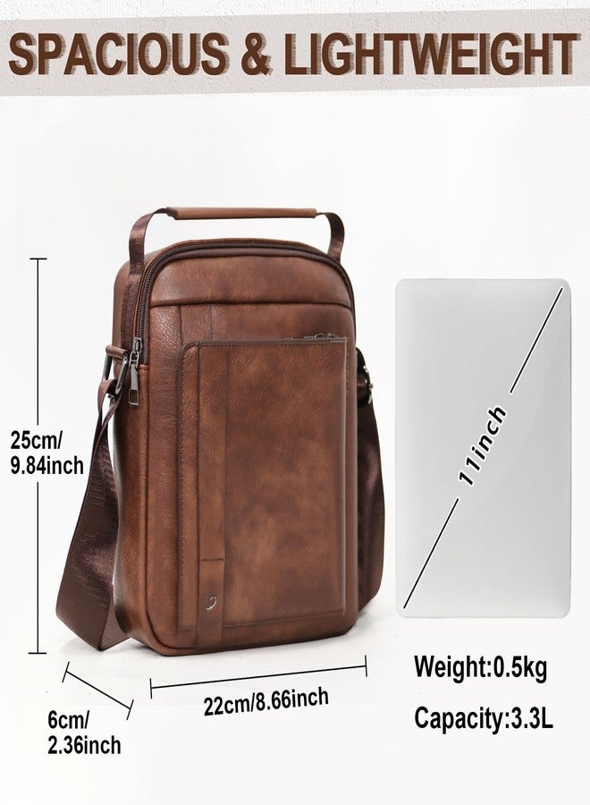 TITILT Crossbody Shoulder Messenger Bag for Men PU Leather Satchel Multiple Compartments Coffee, Small - Image 5