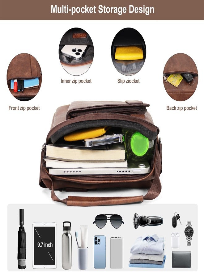 TITILT Crossbody Shoulder Messenger Bag for Men PU Leather Satchel Multiple Compartments Coffee, Small - Image 4