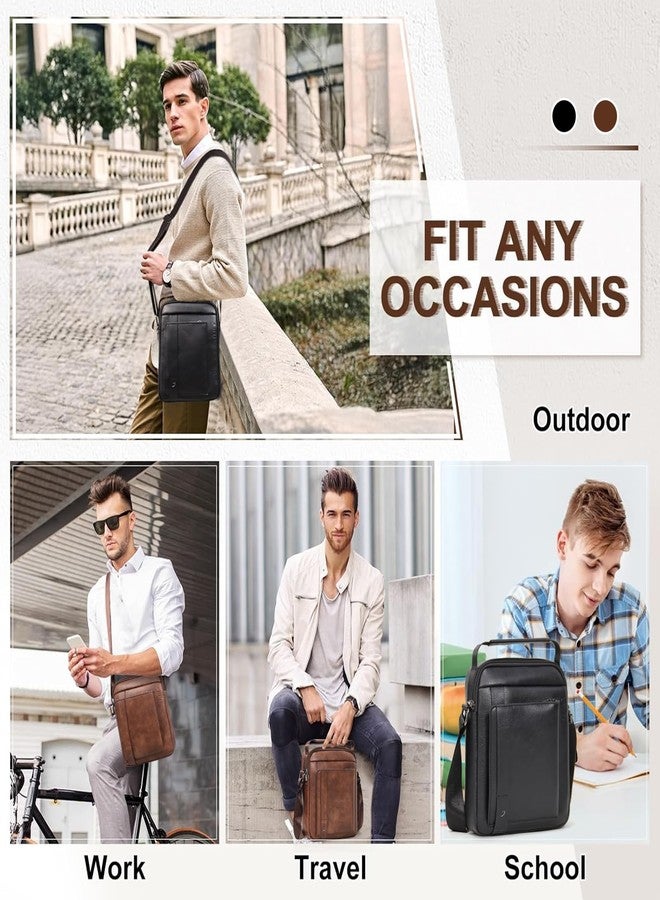 TITILT Crossbody Shoulder Messenger Bag for Men PU Leather Satchel Multiple Compartments Coffee, Small - Image 3