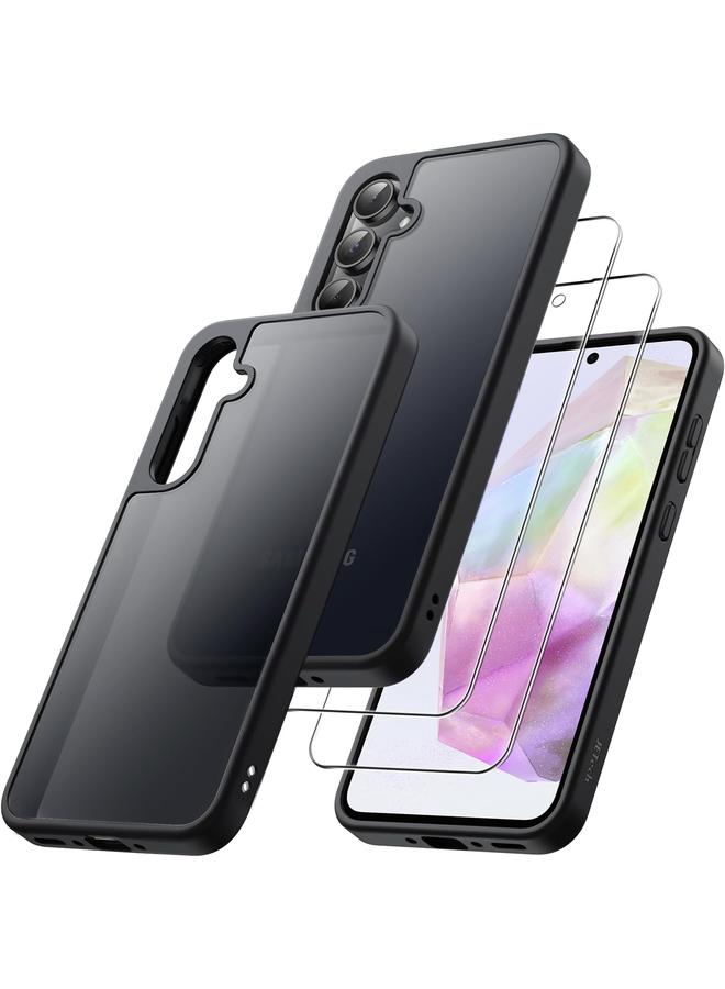 جي تيك جراب 3 في 1 غير لامع لهاتف Samsung Galaxy A35 5G مع قطعتين من واقي الشاشة الزجاجي المقوى وغطاء شفاف مقاوم للصدمات لهاتف مع حماية للكاميرا باللون الأسود - Image 1