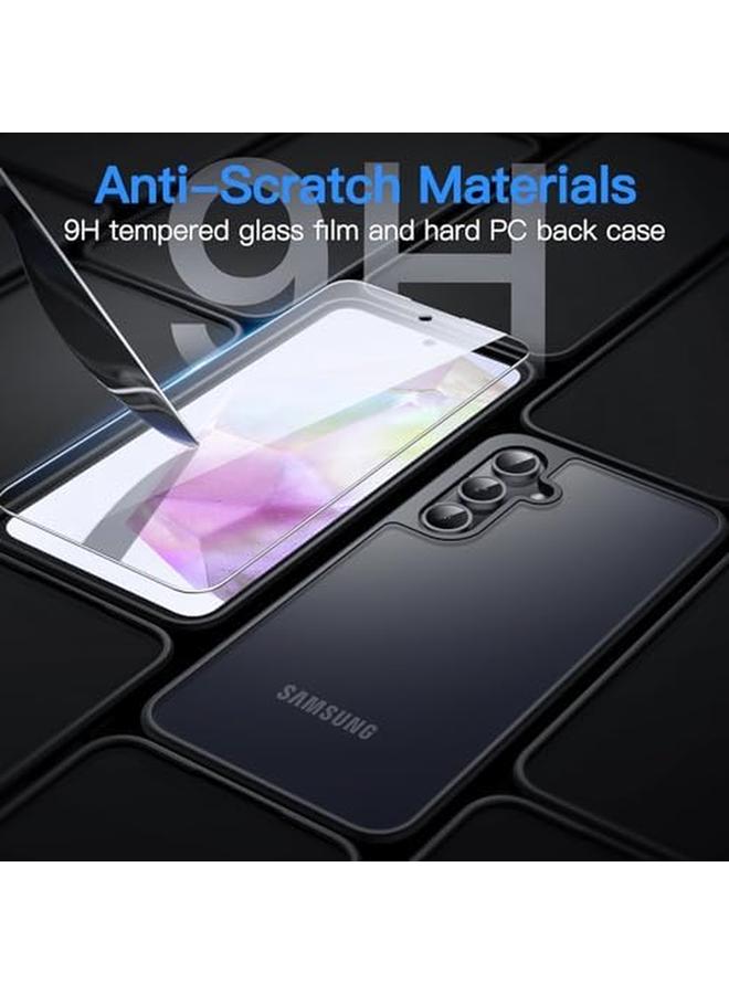 جي تيك جراب 3 في 1 غير لامع لهاتف Samsung Galaxy A35 5G مع قطعتين من واقي الشاشة الزجاجي المقوى وغطاء شفاف مقاوم للصدمات لهاتف مع حماية للكاميرا باللون الأسود - Image 5