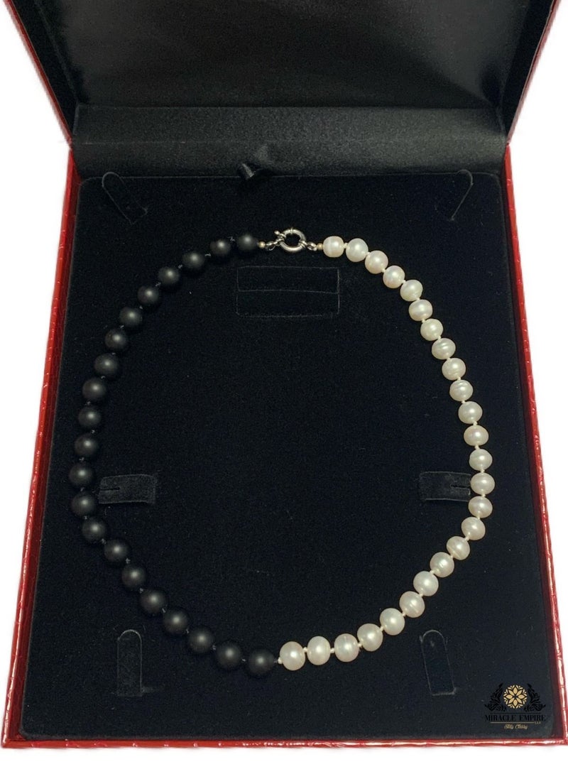 Miracle Empire Unisex Woman Necklace Handmade of Natural 10mm Pearls Matt Onyx  - Image 2