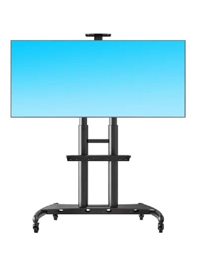 TV Cart Rolling TV Stand with Lockable Wheels for 55 to 75 Inch Plasma LCD LED Flat or Curved Screen TVs up to 100lbs - Height Adjustable (55-75 inch) Black - Image 1