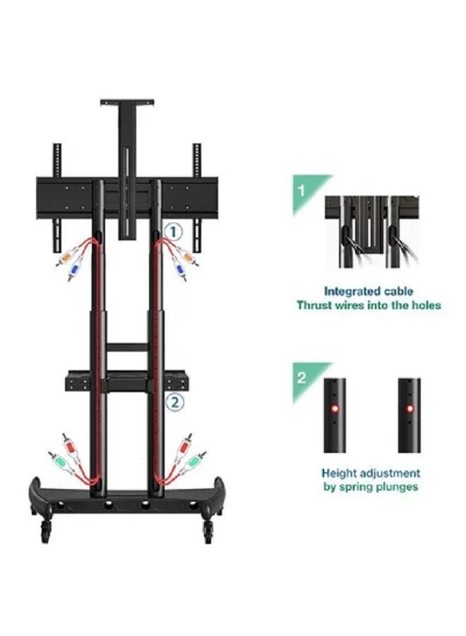 TV Cart Rolling TV Stand with Lockable Wheels for 55 to 75 Inch Plasma LCD LED Flat or Curved Screen TVs up to 100lbs - Height Adjustable (55-75 inch) Black - Image 2