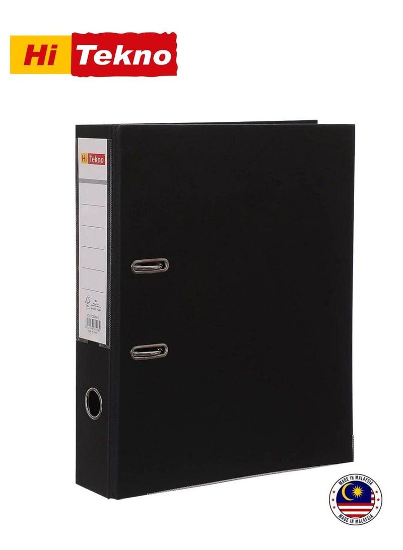 Hi Tekno Luxury Heavy Duty Cardboard Document File - 8cm Foolscap Size - Black File with Inner Pocket - High Quality Import from Malaysia - Image 1