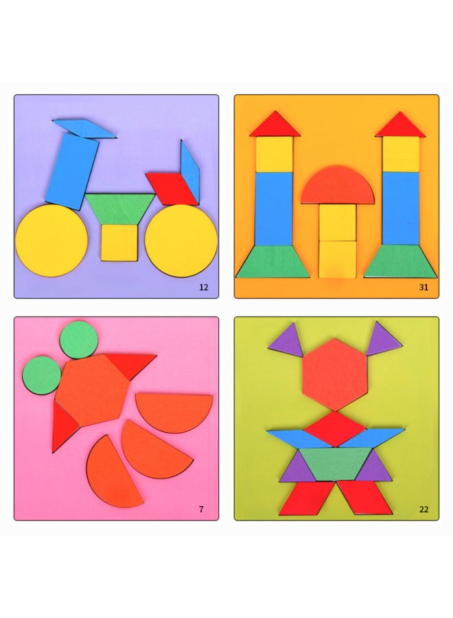 Wooden Magnetic 148 Piece Creative Puzzle Kids Early Childhood Educational Puzzle Geometric Shape Tangram Toy-Color:Iron Box 148 Piece - Image 4