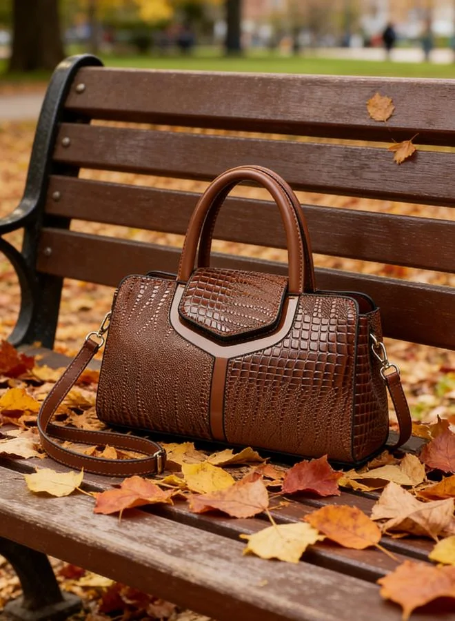 تايك تو Brown Croc-Embossed Handbag