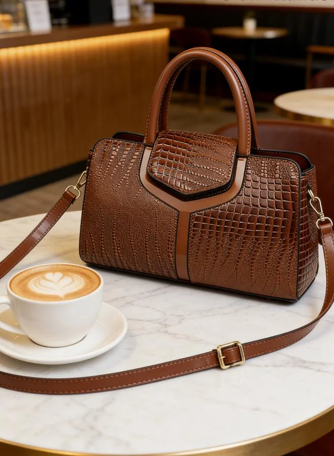 تايك تو Brown Croc-Embossed Handbag