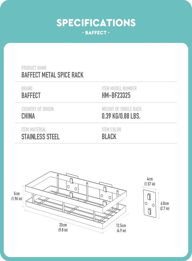 Baffect Metal Spice Rack Wall Mount Floating Shelves 2 Pack Black Storage organizer for Cabinet Door Pantry Kitchen Bathroom Supplies (9.8inches length) - Image 3