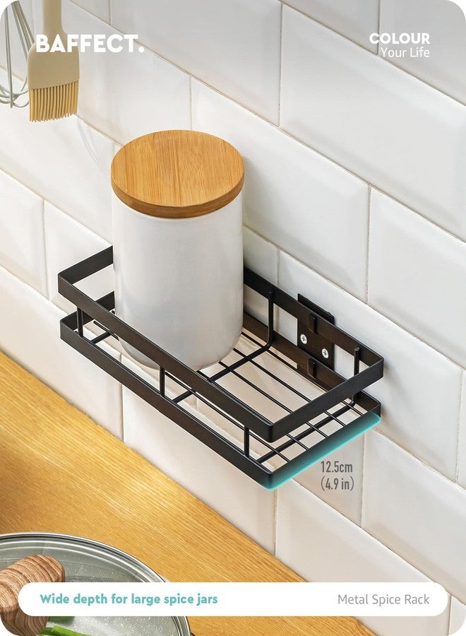 Baffect Metal Spice Rack Wall Mount Floating Shelves 2 Pack Black Storage organizer for Cabinet Door Pantry Kitchen Bathroom Supplies (9.8inches length) - Image 5