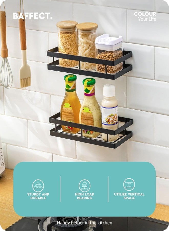 Baffect Metal Spice Rack Wall Mount Floating Shelves 2 Pack Black Storage organizer for Cabinet Door Pantry Kitchen Bathroom Supplies (9.8inches length) - Image 4