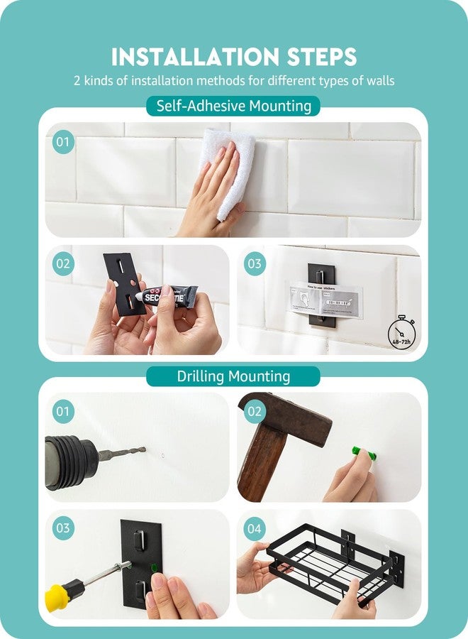 Baffect Metal Spice Rack Wall Mount Floating Shelves 2 Pack Black Storage organizer for Cabinet Door Pantry Kitchen Bathroom Supplies (9.8inches length) - Image 2