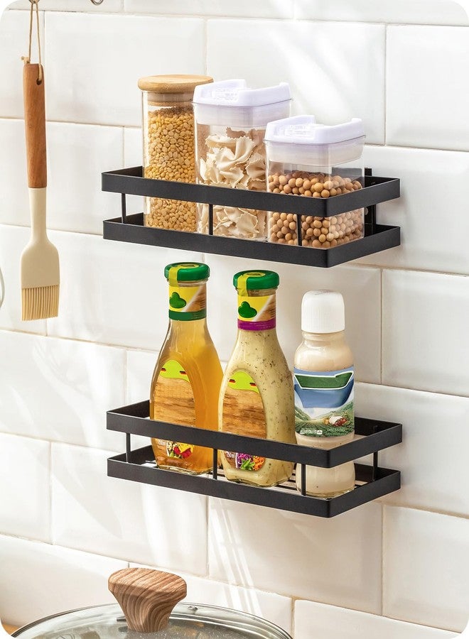 Baffect Metal Spice Rack Wall Mount Floating Shelves 2 Pack Black Storage organizer for Cabinet Door Pantry Kitchen Bathroom Supplies (9.8inches length) - Image 1