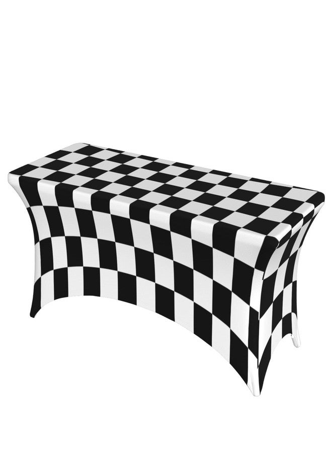 Futterya Fitted Rectangular Tablecloth Stretch Spandex Table Cover Black White Racing and Checkered Pattern 6 Foot Table Protector for Party Events Banquet Weddings Cocktail - Image 1