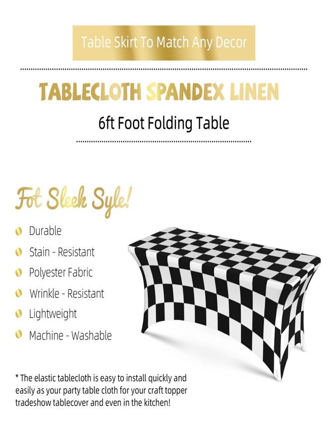 Futterya Fitted Rectangular Tablecloth Stretch Spandex Table Cover Black White Racing and Checkered Pattern 6 Foot Table Protector for Party Events Banquet Weddings Cocktail - Image 3