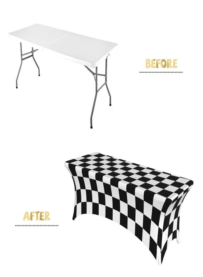 Futterya Fitted Rectangular Tablecloth Stretch Spandex Table Cover Black White Racing and Checkered Pattern 6 Foot Table Protector for Party Events Banquet Weddings Cocktail - Image 4