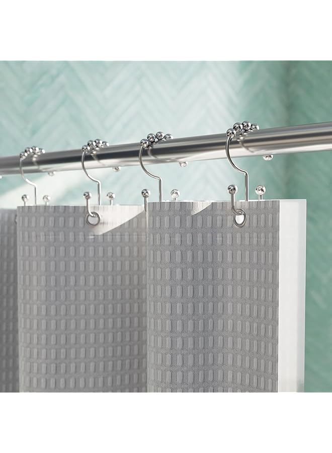 MAYTEX Curtain Rings Rust Resistant Metal Double Roller Glide Hooks For Bathroom Shower Set Of 12 Brushed Nickel - Image 2