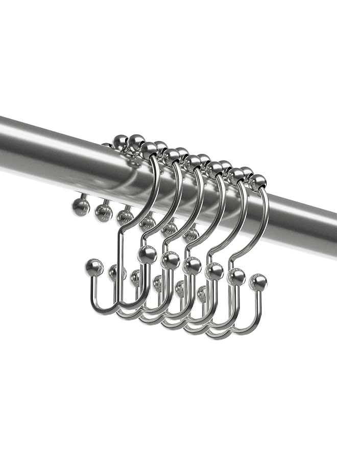 MAYTEX Curtain Rings Rust Resistant Metal Double Roller Glide Hooks For Bathroom Shower Set Of 12 Brushed Nickel - Image 4